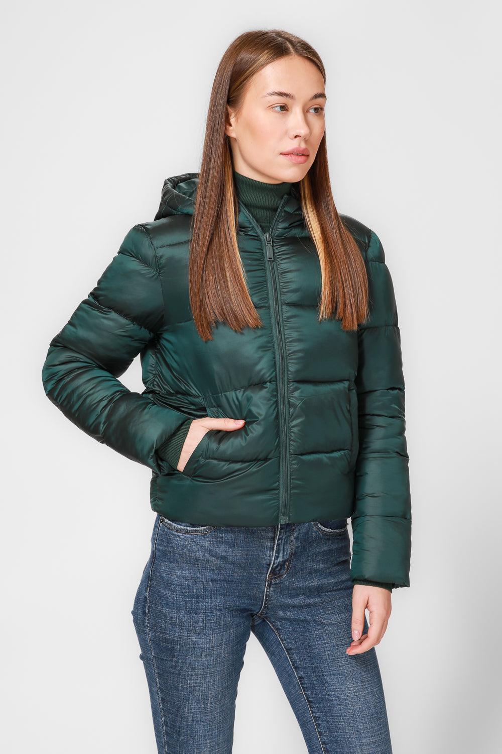 KENNETH COLE - מעיל פאפר עם כובע בצבע ירוק - MASHBIR//365