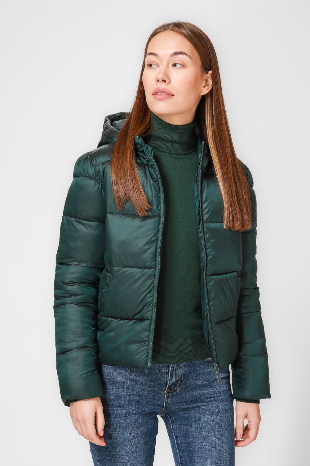 KENNETH COLE - מעיל פאפר עם כובע בצבע ירוק - MASHBIR//365