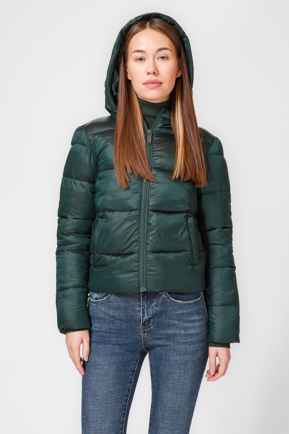 KENNETH COLE - מעיל פאפר עם כובע בצבע ירוק - MASHBIR//365