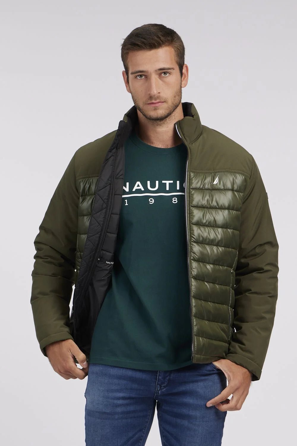 NAUTICA - מעיל מבריק לגבר בצבע ירוק זית - MASHBIR//365
