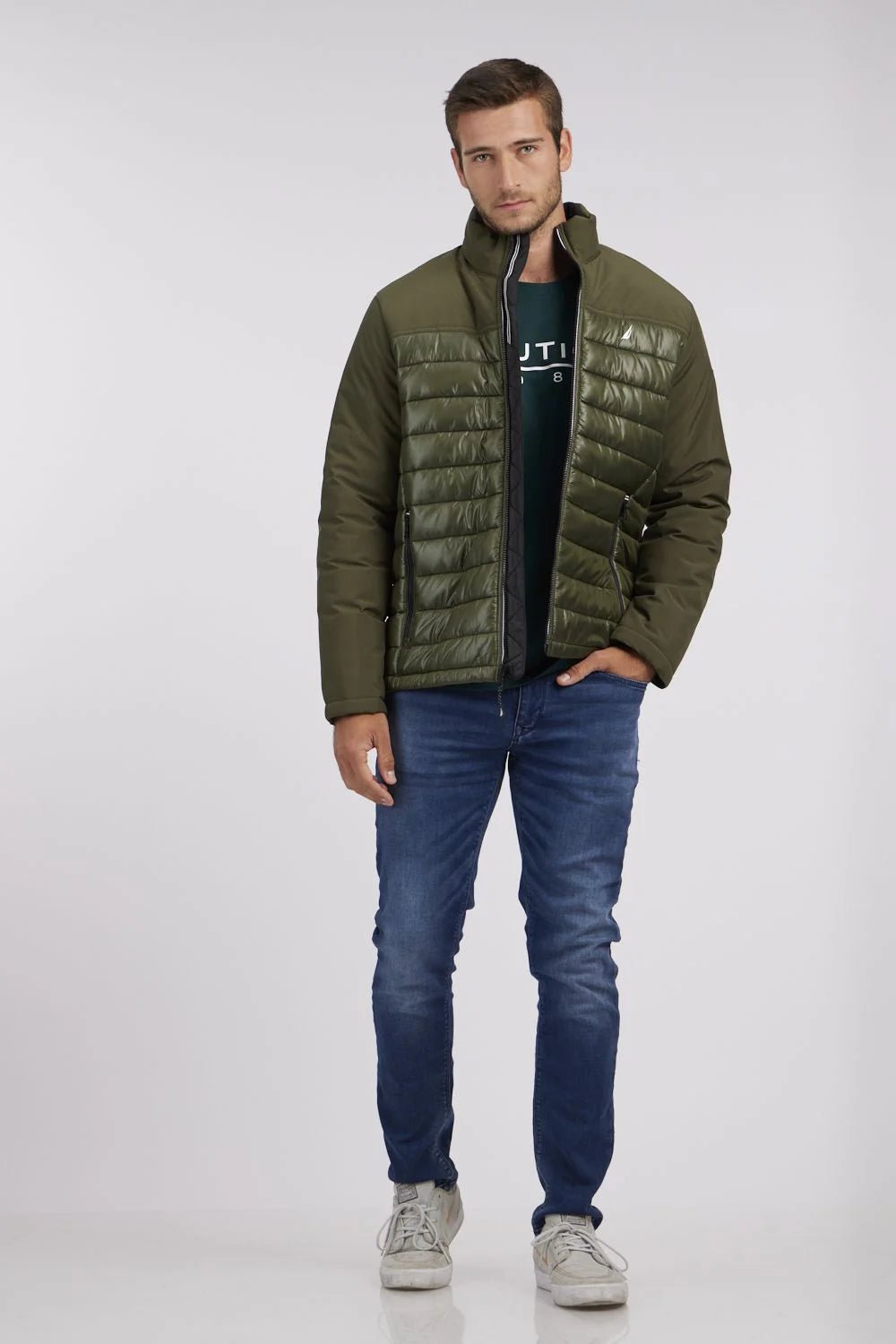 NAUTICA - מעיל מבריק לגבר בצבע ירוק זית - MASHBIR//365