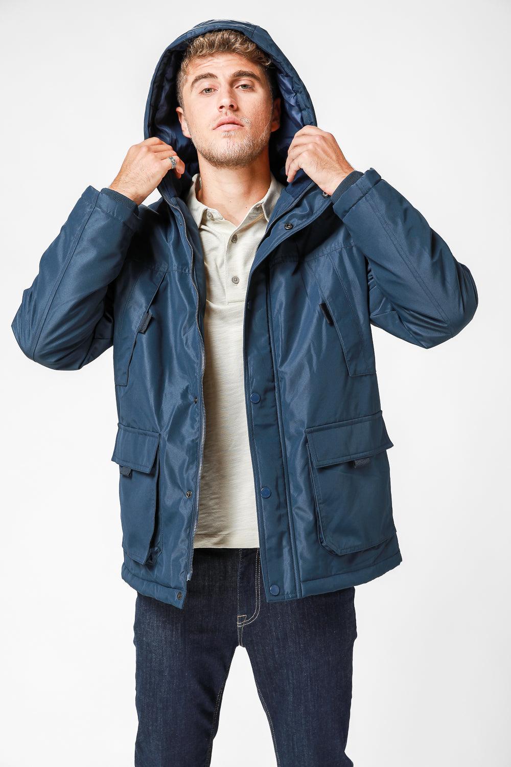 KENNETH COLE - מעיל מרופד עם כיסים צבע נייבי - MASHBIR//365