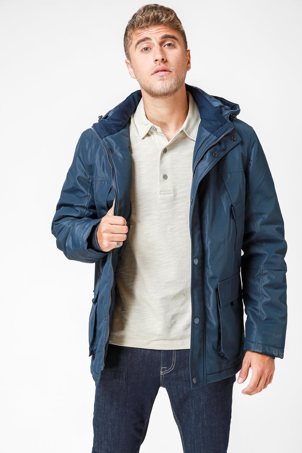 KENNETH COLE - מעיל מרופד עם כיסים צבע נייבי - MASHBIR//365