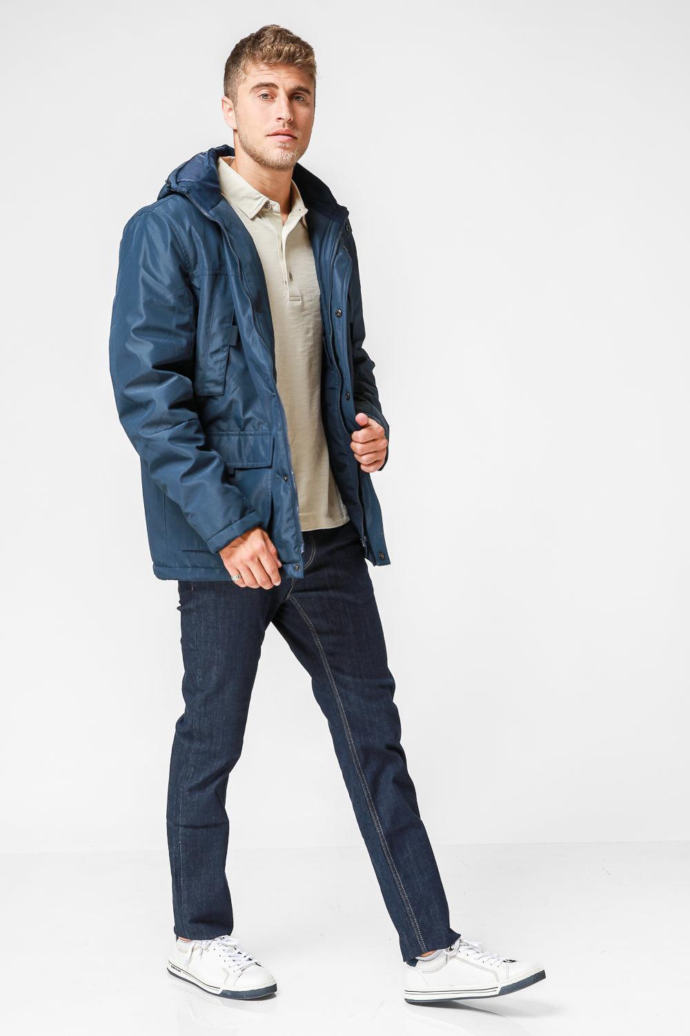 KENNETH COLE - מעיל מרופד עם כיסים צבע נייבי - MASHBIR//365