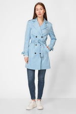 KENNETH COLE - מעיל טרנץ' ארוך בצבע תכלת - MASHBIR//365