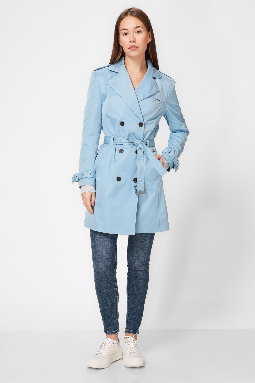 KENNETH COLE - מעיל טרנץ' ארוך בצבע תכלת - MASHBIR//365