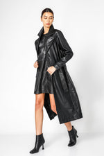 מעיל טרנץ דמוי עור שחור | קנת קול 