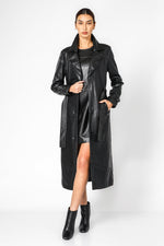 מעיל טרנץ דמוי עור שחור | קנת קול 