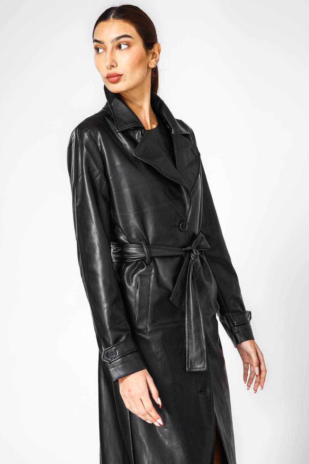 מעיל טרנץ דמוי עור שחור | קנת קול 