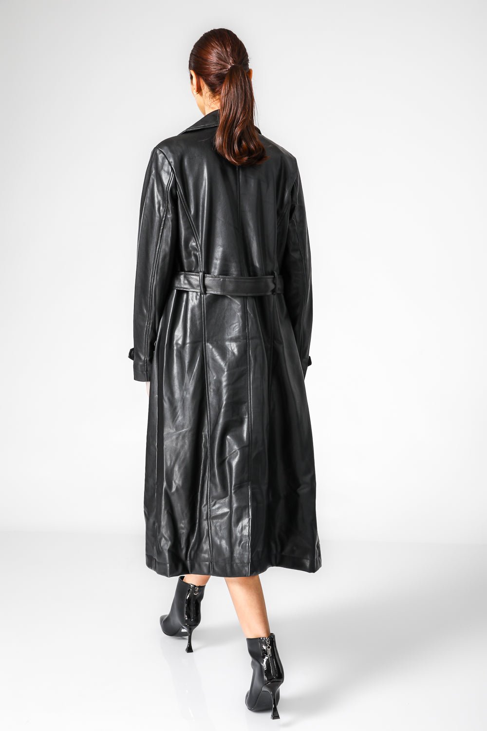 מעיל טרנץ דמוי עור שחור | קנת קול 