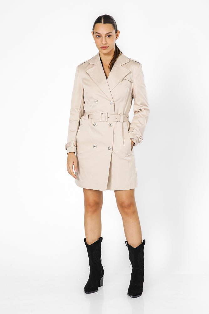 מעיל טרנץ' חול עם חגורה לנשים | קנת קול