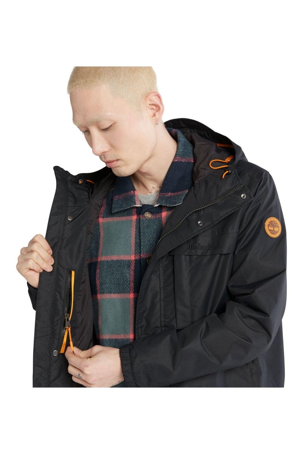 TIMBERLAND - מעיל רוח עם רוכסן וכובע בצבע שחור - MASHBIR//365