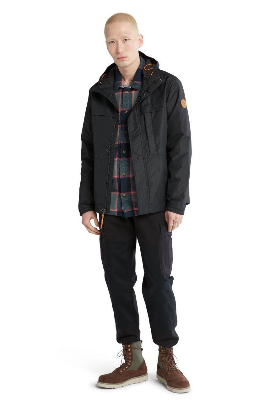 TIMBERLAND - מעיל רוח עם רוכסן וכובע בצבע שחור - MASHBIR//365