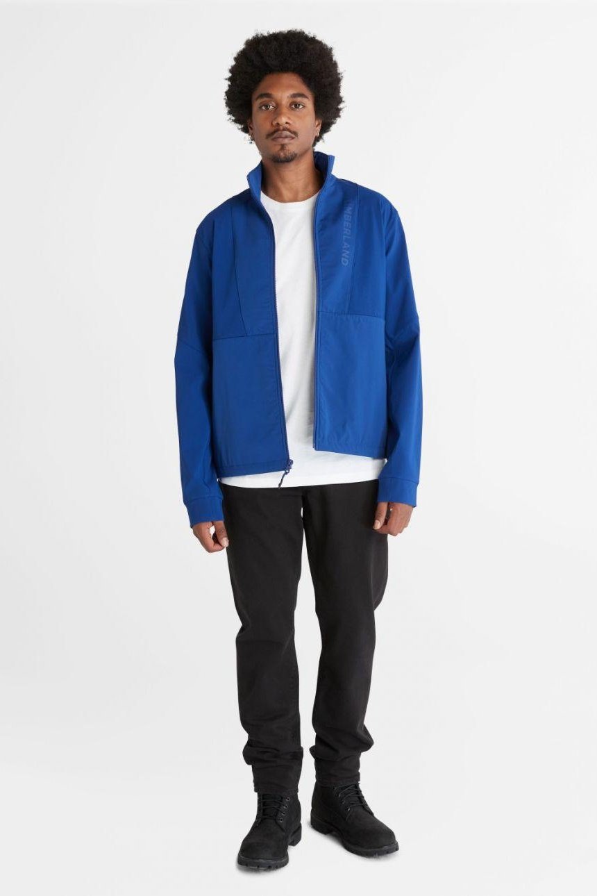 TIMBERLAND - מעיל סופטשל היברידי כחול עם לוגו בחזית - MASHBIR//365