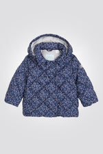 OBAIBI - מעיל תינוקות פוך עם קאפוצון הדפס פרחים ורודים על רקע כחול - MASHBIR//365