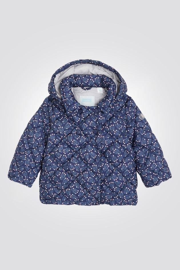 OBAIBI - מעיל תינוקות פוך עם קאפוצון הדפס פרחים ורודים על רקע כחול - MASHBIR//365