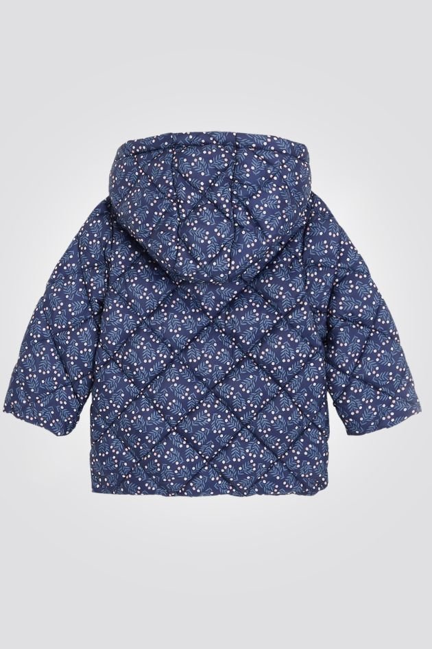 OBAIBI - מעיל תינוקות פוך עם קאפוצון הדפס פרחים ורודים על רקע כחול - MASHBIR//365