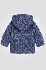 OBAIBI - מעיל תינוקות פוך עם קאפוצון הדפס פרחים ורודים על רקע כחול - MASHBIR//365