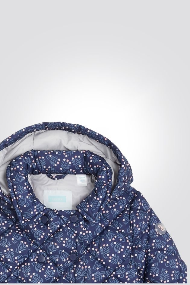 OBAIBI - מעיל תינוקות פוך עם קאפוצון הדפס פרחים ורודים על רקע כחול - MASHBIR//365