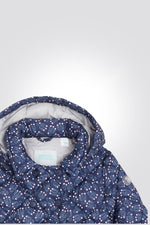 OBAIBI - מעיל תינוקות פוך עם קאפוצון הדפס פרחים ורודים על רקע כחול - MASHBIR//365