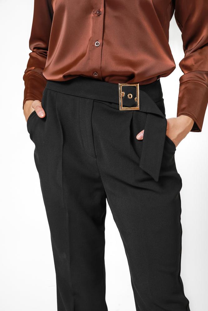 KENNETH COLE - מכנס אלגנטי עם חגורה בצבע שחור - MASHBIR//365