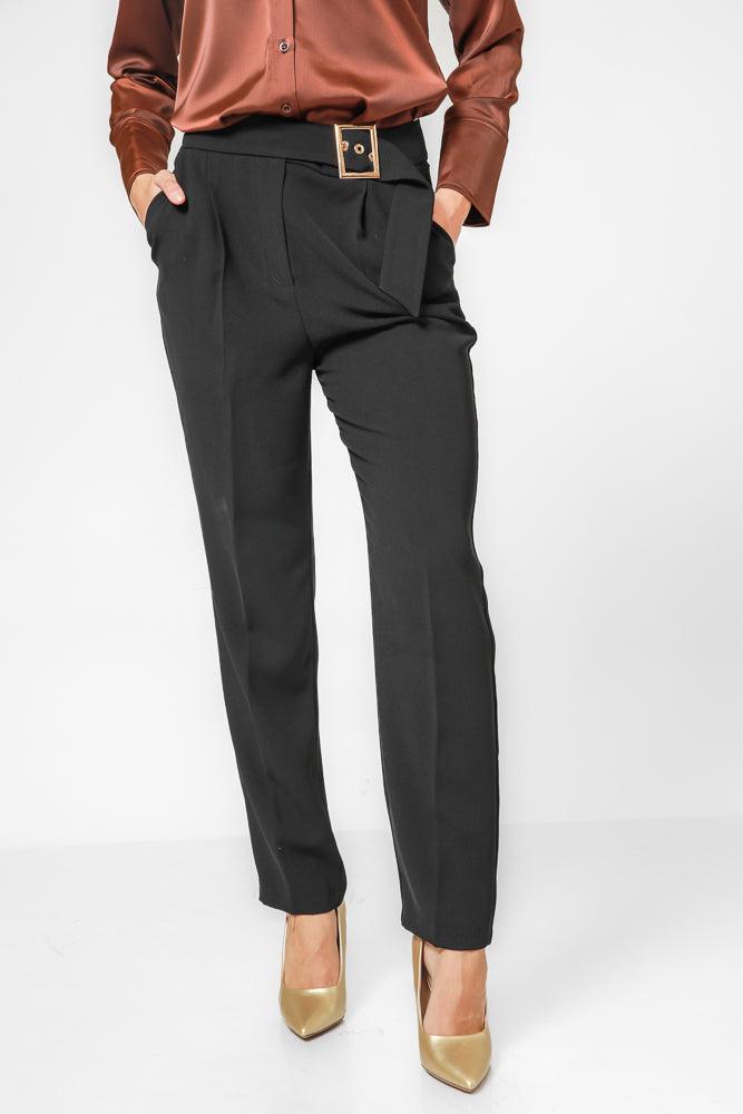 KENNETH COLE - מכנס אלגנטי עם חגורה בצבע שחור - MASHBIR//365