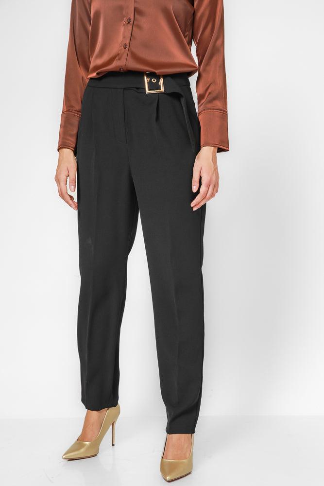 KENNETH COLE - מכנס אלגנטי עם חגורה בצבע שחור - MASHBIR//365