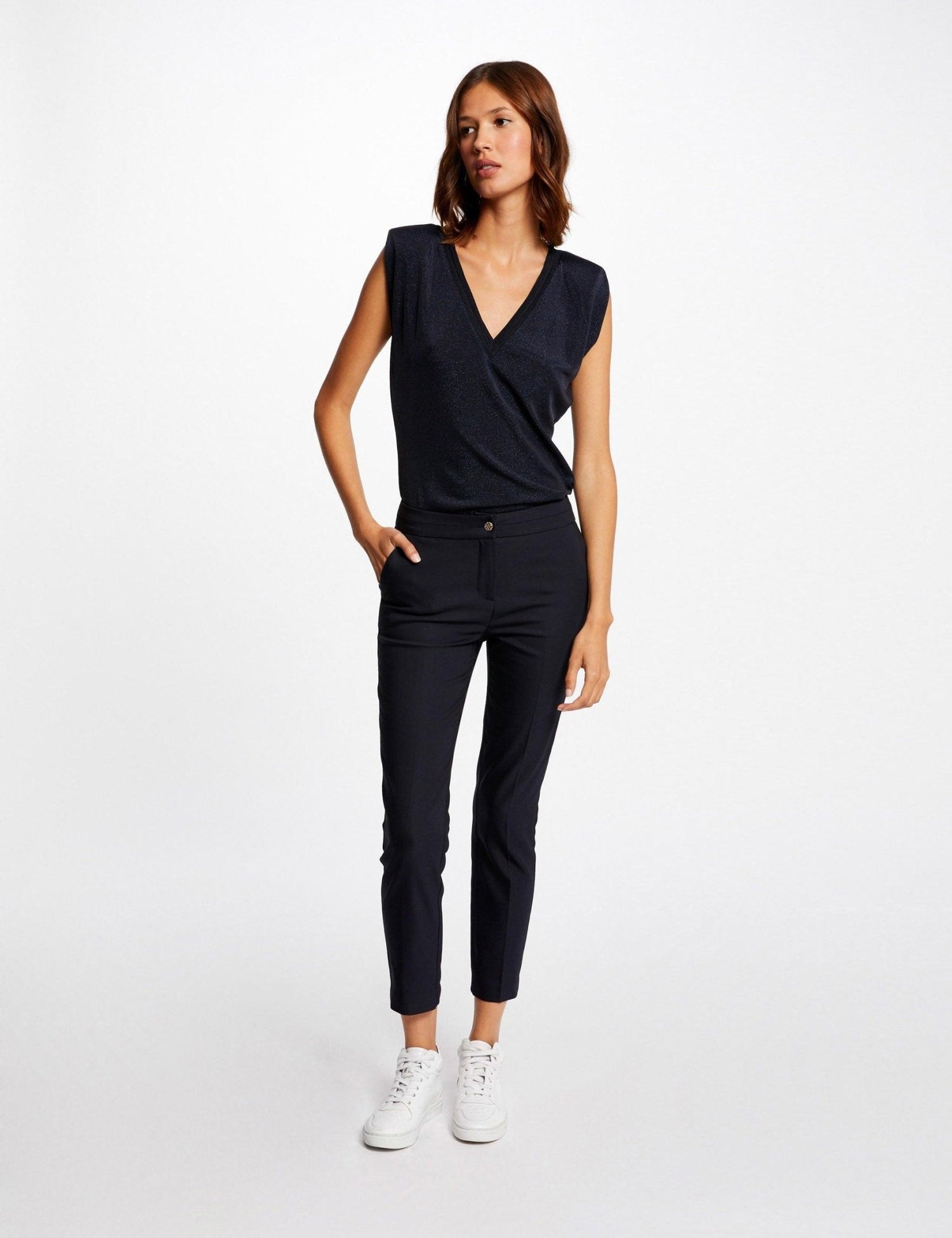 MORGAN - מכנסי אלגנט בצבע כחול עם כפתור מוזהב - MASHBIR//365