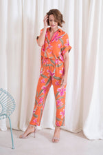 PUNT ROMA - מכנסי אלגנט בהדפס פרחים בצבע כתום - MASHBIR//365