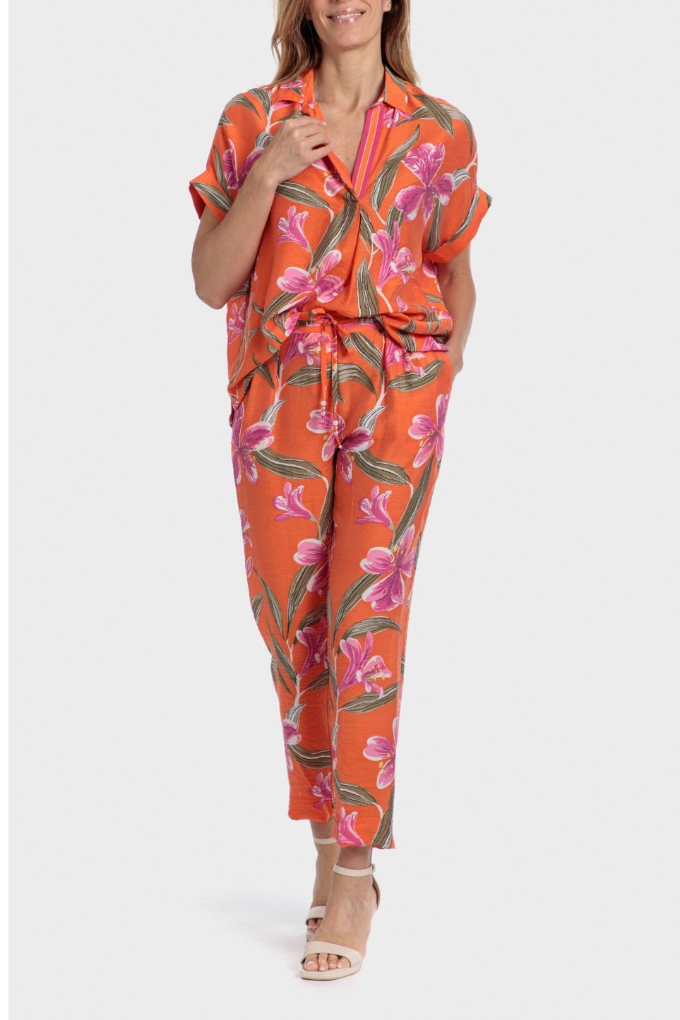 PUNT ROMA - מכנסי אלגנט בהדפס פרחים בצבע כתום - MASHBIR//365