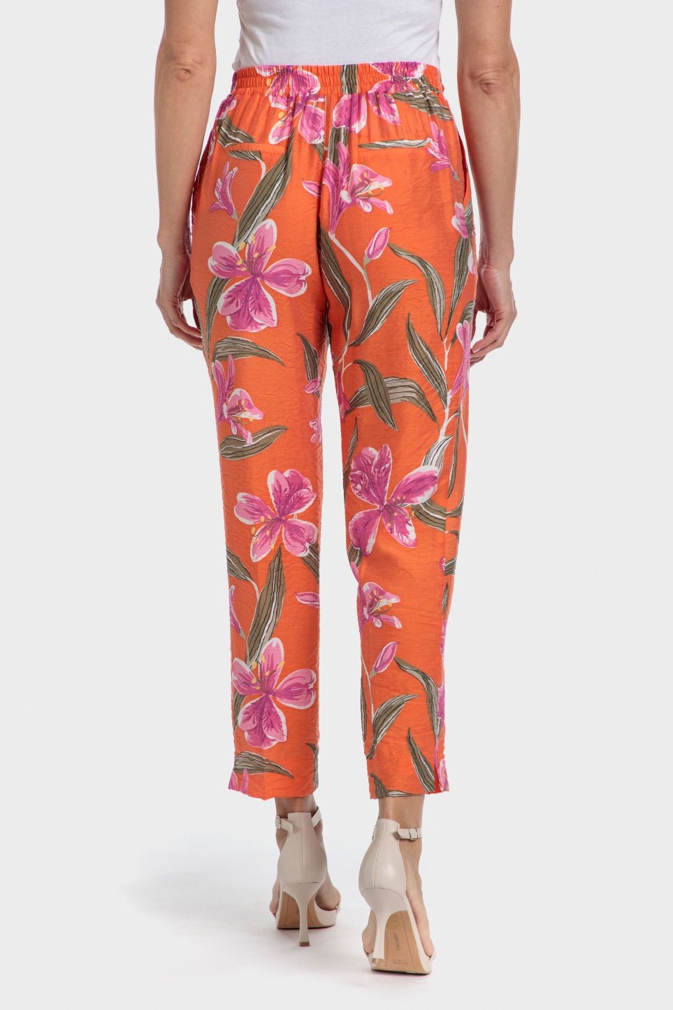 PUNT ROMA - מכנסי אלגנט בהדפס פרחים בצבע כתום - MASHBIR//365