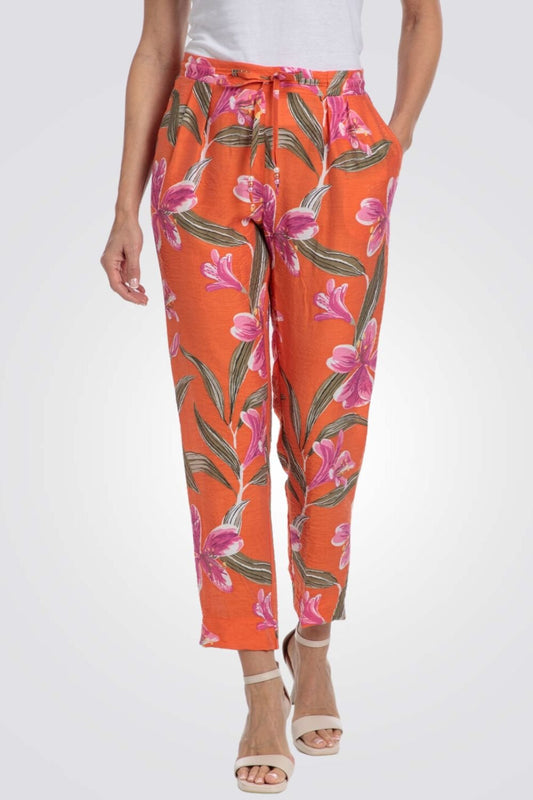 PUNT ROMA - מכנסי אלגנט בהדפס פרחים בצבע כתום - MASHBIR//365