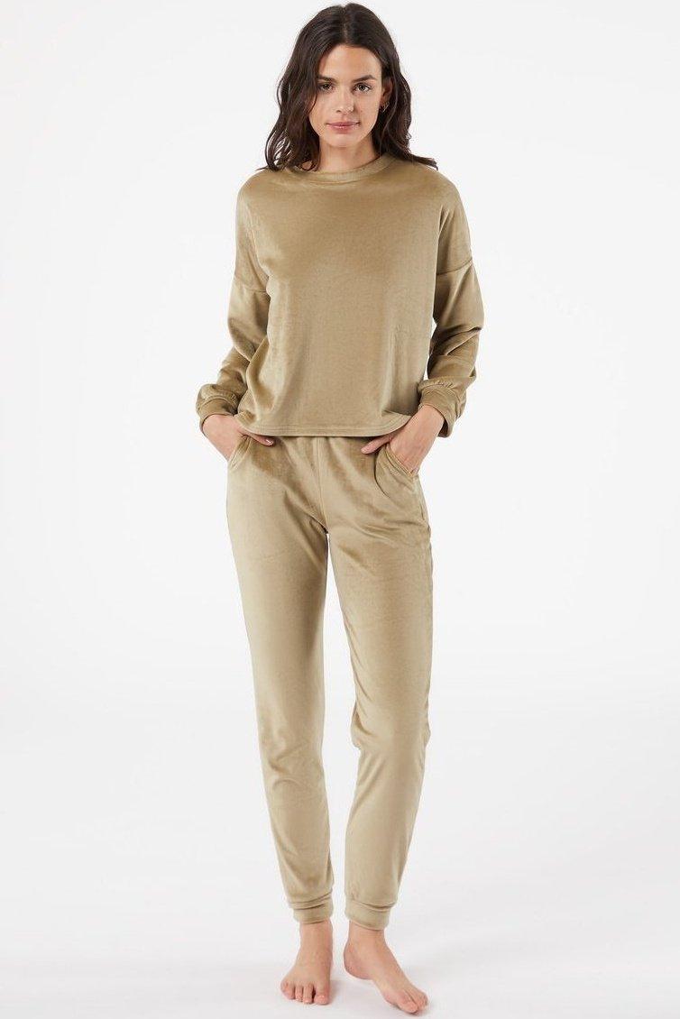 ETAM - מכנסי פיג'מה קטיפתיים BERTY חאקי - MASHBIR//365