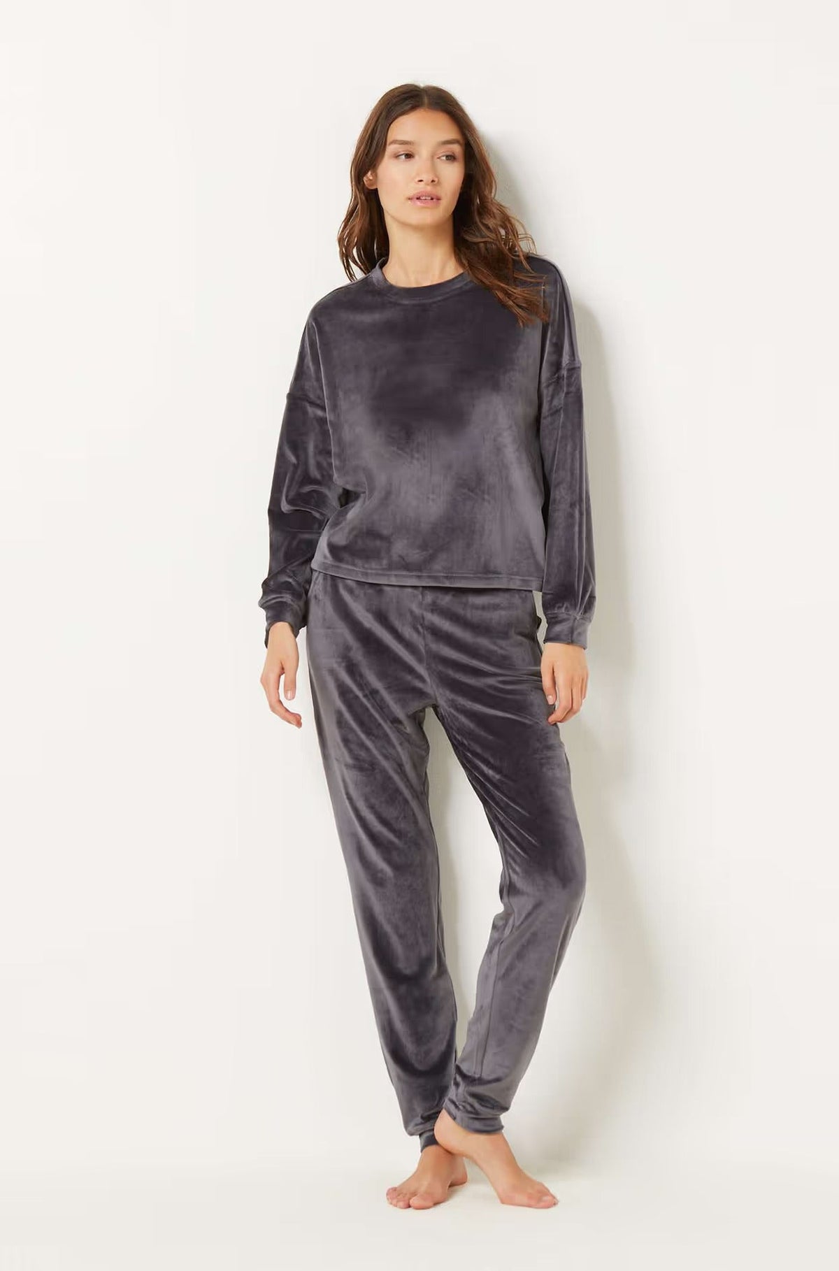 ETAM - מכנסי פיג'מה קטיפתיים DUNKAN בצבע אפור - MASHBIR//365