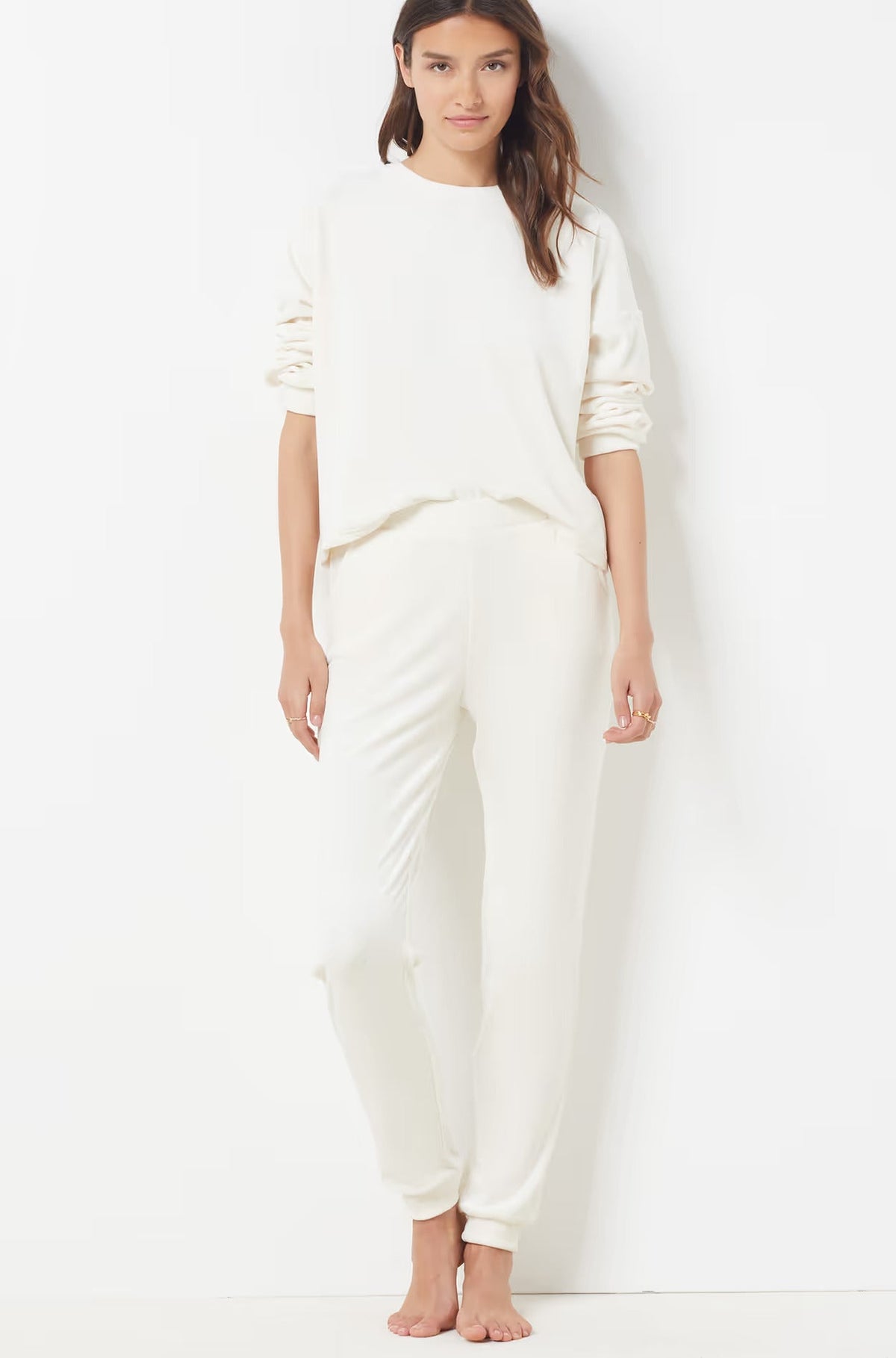 ETAM - מכנסי פיג'מה קטיפתיים DUNKAN בצבע קרם - MASHBIR//365