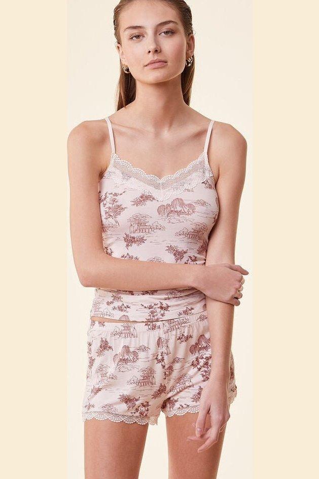 ETAM - מכנסי פיג'מה קצרים ALMAN הדפס חום - MASHBIR//365