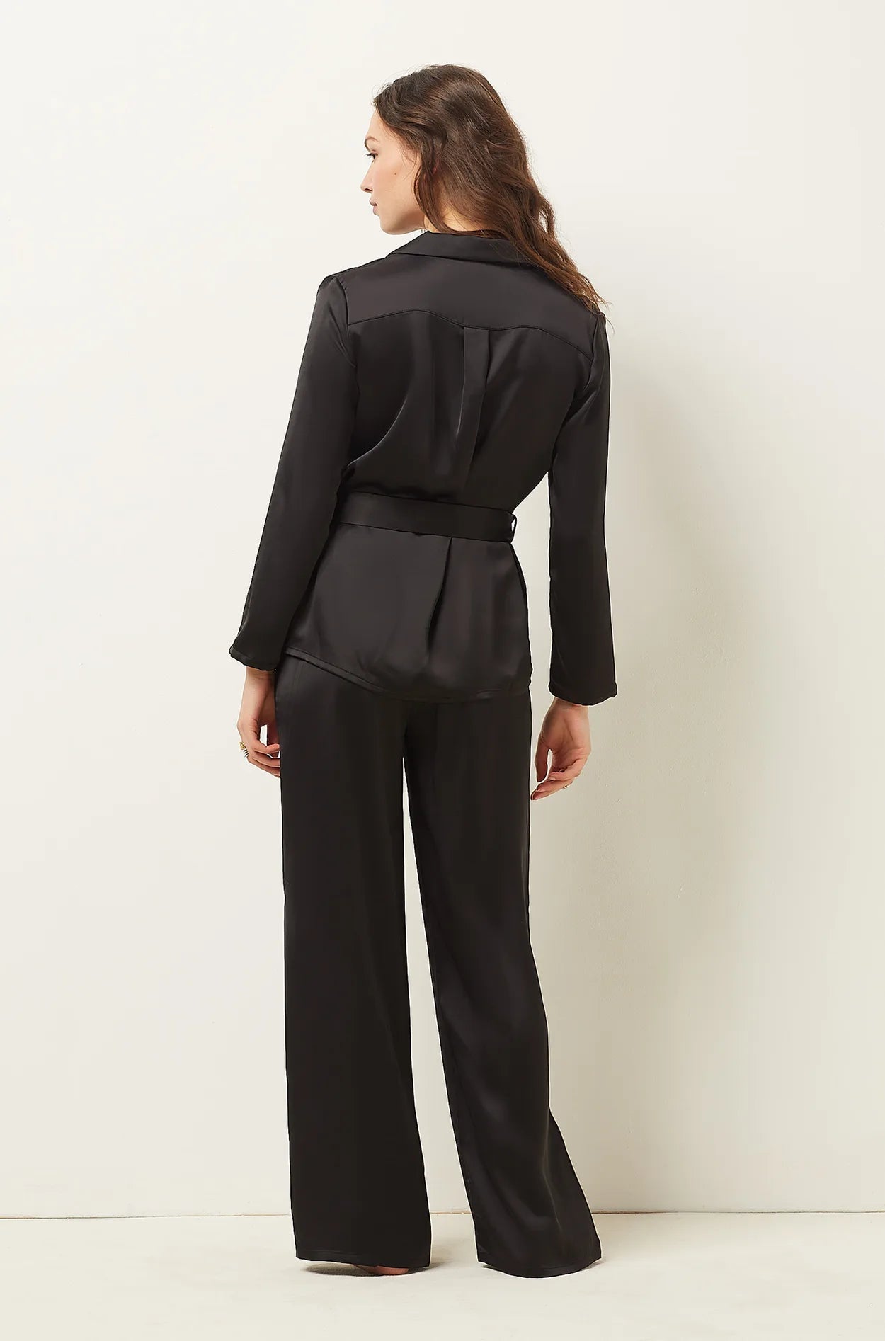 ETAM - מכנסי פיג'מה סאטן ארוכים ERINA בצבע שחור - MASHBIR//365