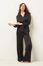 ETAM - מכנסי פיג'מה סאטן ארוכים ERINA בצבע שחור - MASHBIR//365