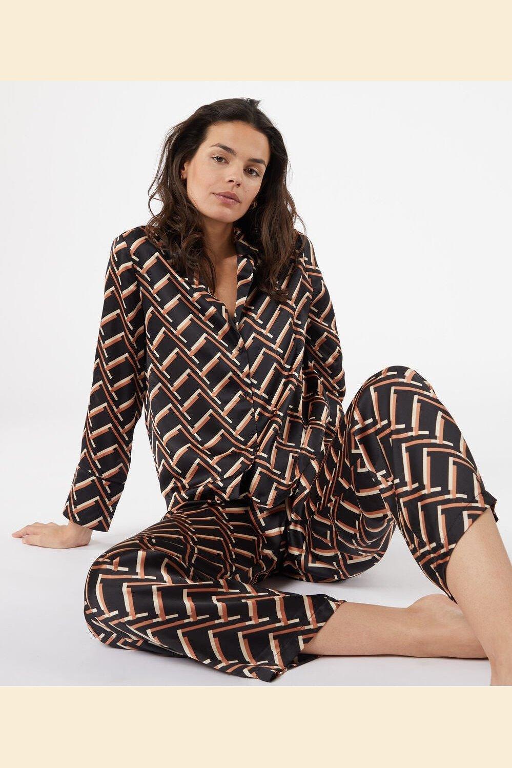 ETAM - מכנסי פיג'מה סאטן ארוכים JENET שחורים - MASHBIR//365