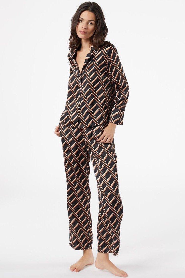 ETAM - מכנסי פיג'מה סאטן ארוכים JENET שחורים - MASHBIR//365