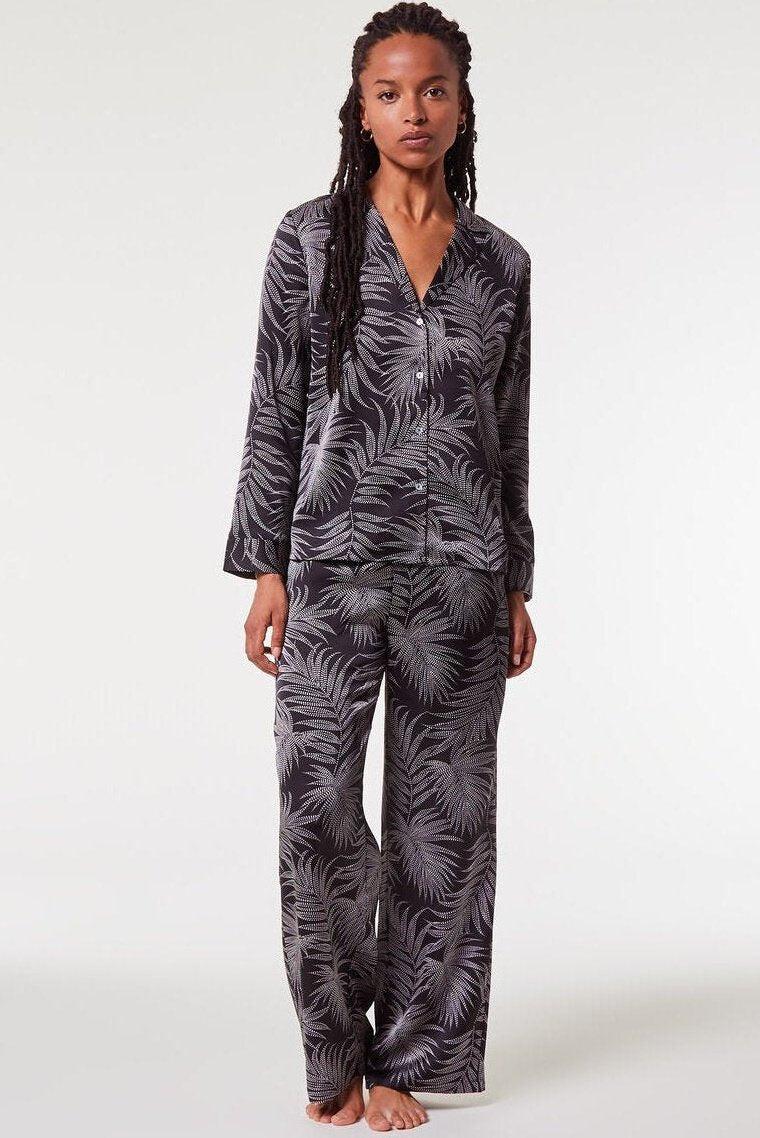 ETAM - מכנסי פיג'מה סאטן ארוכים NAILEA הדפס עלים - MASHBIR//365