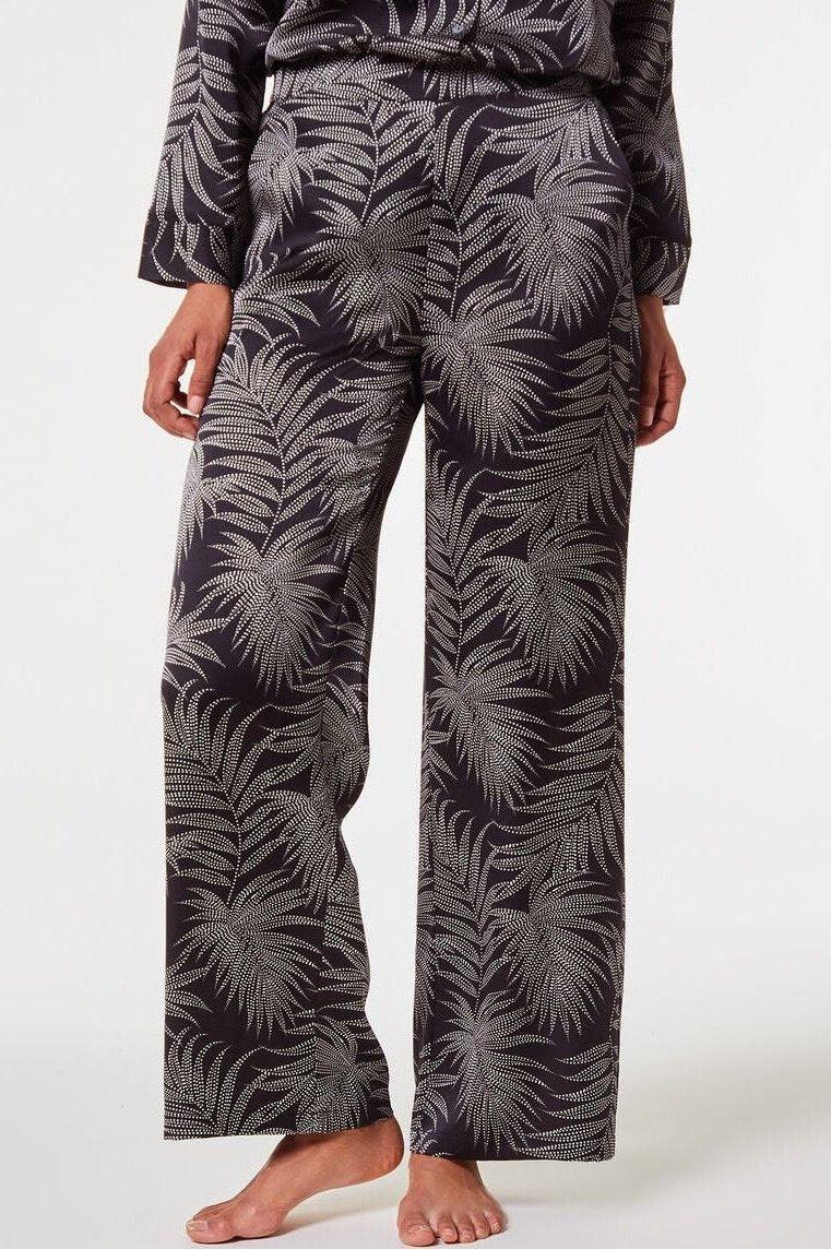 ETAM - מכנסי פיג'מה סאטן ארוכים NAILEA הדפס עלים - MASHBIR//365