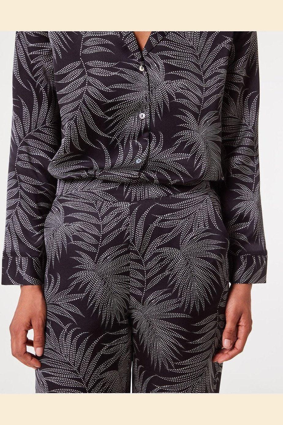 ETAM - מכנסי פיג'מה סאטן ארוכים NAILEA הדפס עלים - MASHBIR//365