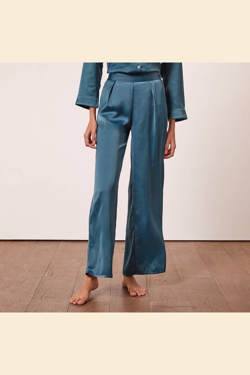 ETAM - מכנסי פיג'מה סאטן ERINA בצבע טורקיז - MASHBIR//365