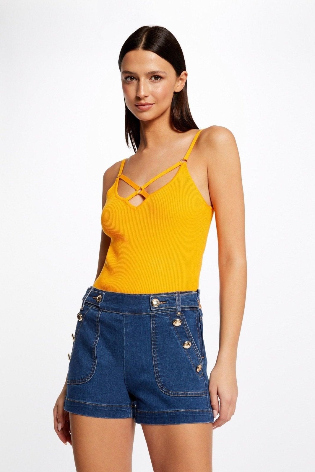 MORGAN - מכנסי ג'ינס קצרים עם כפתורים - MASHBIR//365