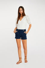 MORGAN - מכנסי ג'ינס קצרים עם כפתורים - MASHBIR//365