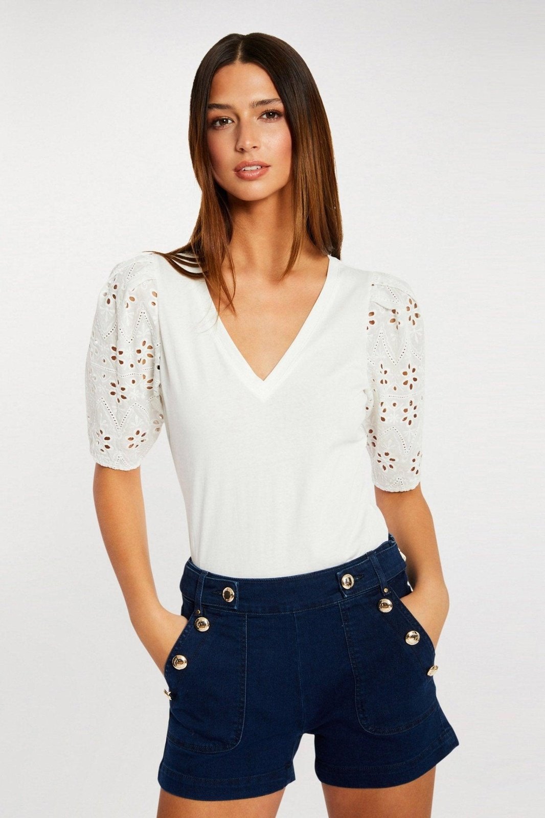 MORGAN - מכנסי ג'ינס קצרים עם כפתורים - MASHBIR//365