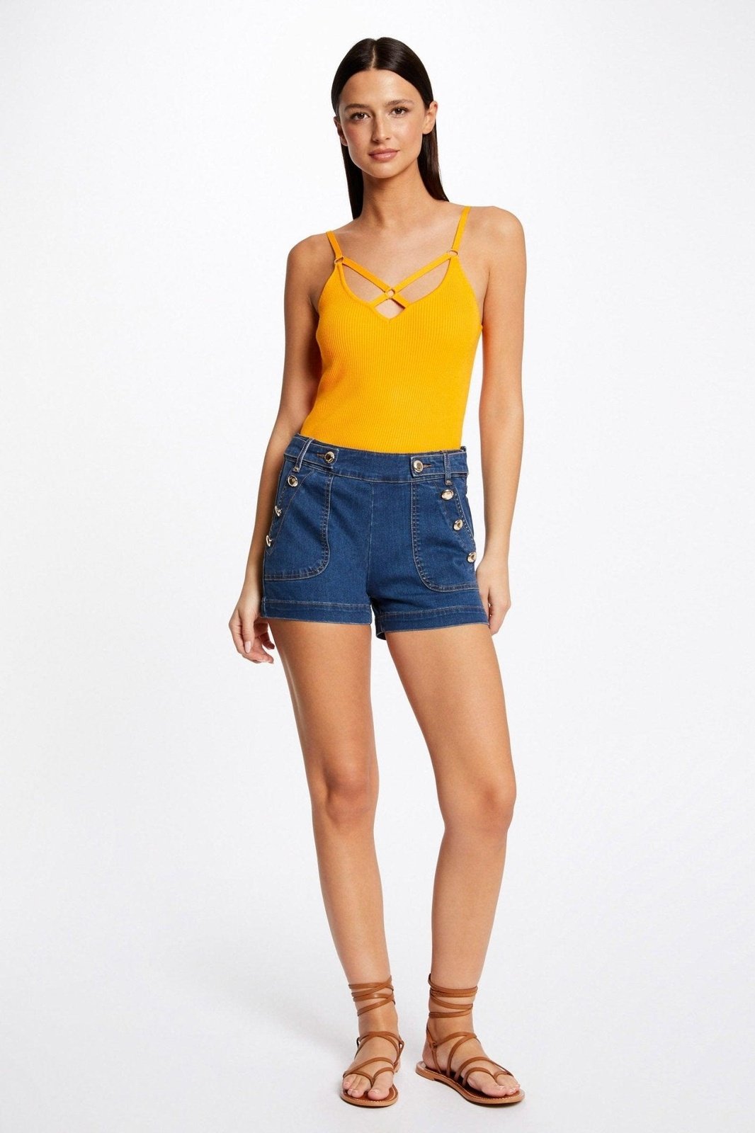 MORGAN - מכנסי ג'ינס קצרים עם כפתורים - MASHBIR//365