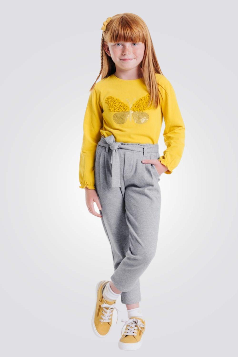 OKAIDI - מכנסי גזרה גבוהה עם חגורת קשירה צבע אפור - MASHBIR//365