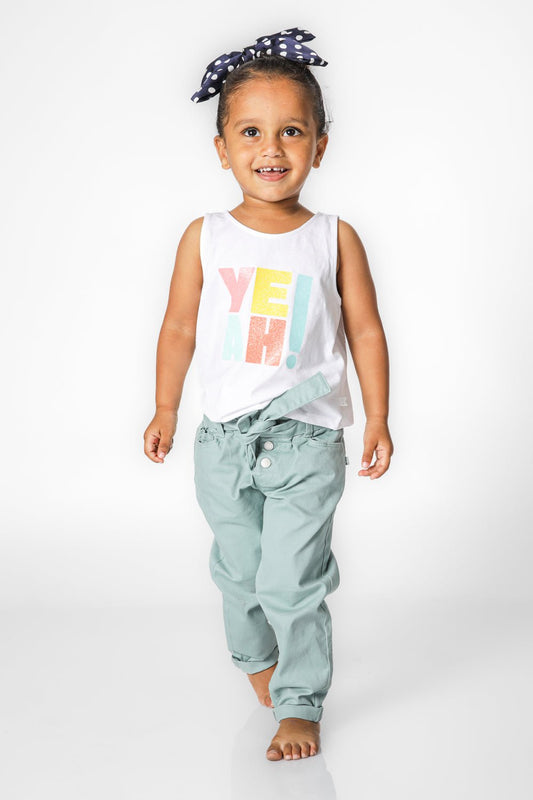 OKAIDI - מכנסי קנבס בגזרה גבוהה בצבע מנטה לילדות - MASHBIR//365